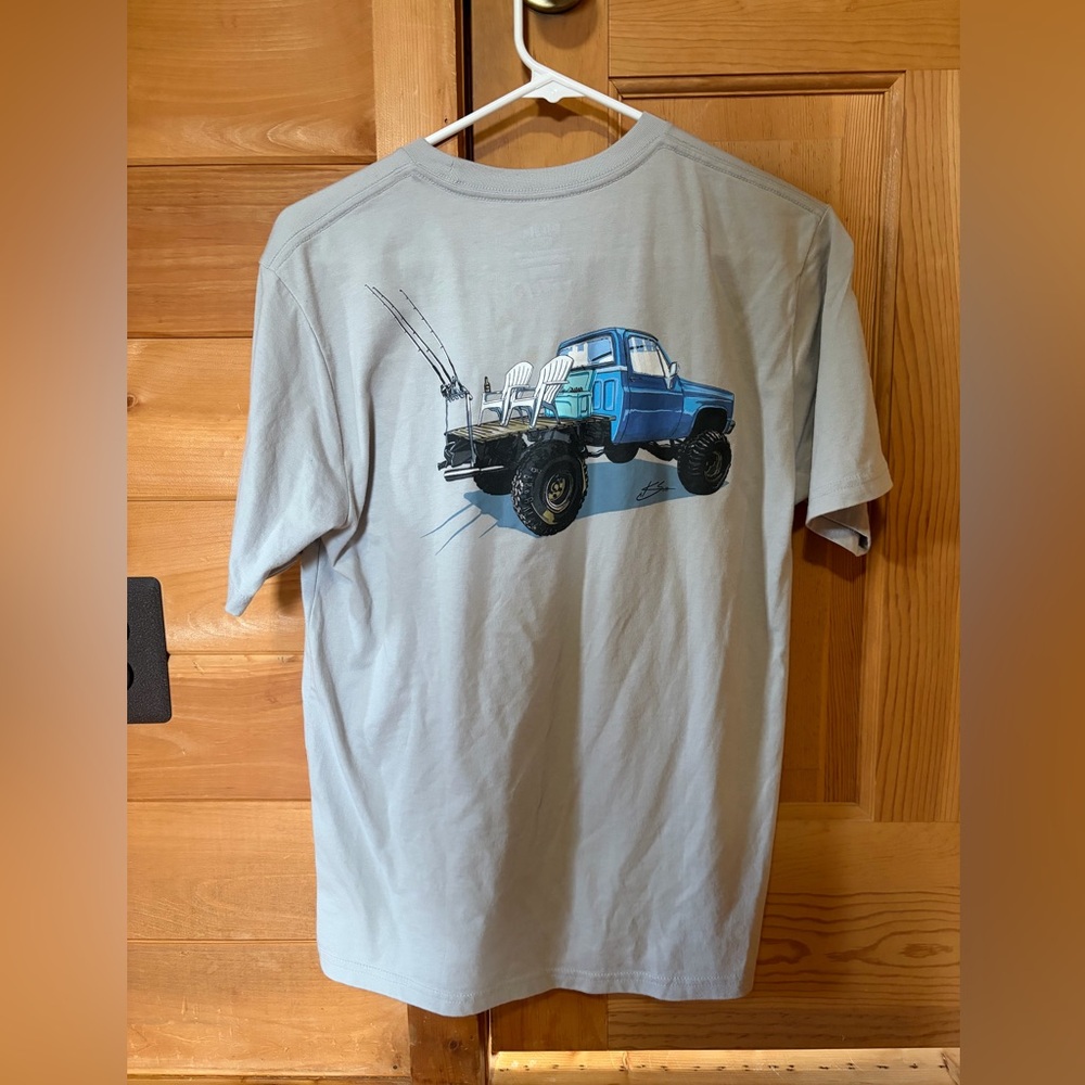Huk Light Gray T-Shirt with Blue Truck Graphic